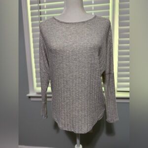 Green Envelope Gray Ribbed Long Sleeve Blouse